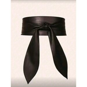 Womens Black Faux Leather Obi Belt Tie Wrap Around Waist Band